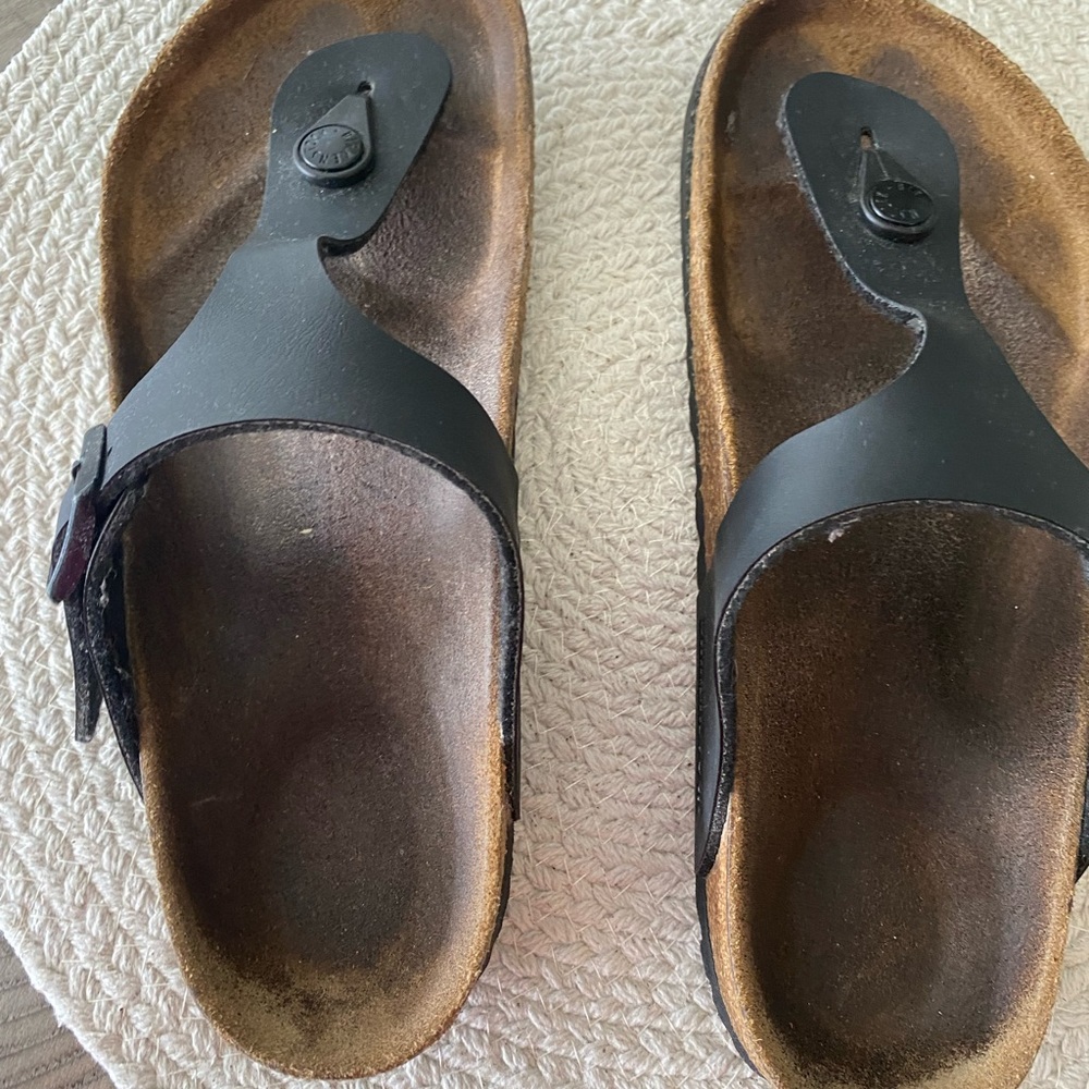 Birkenstock Black Leather Thong Sandals